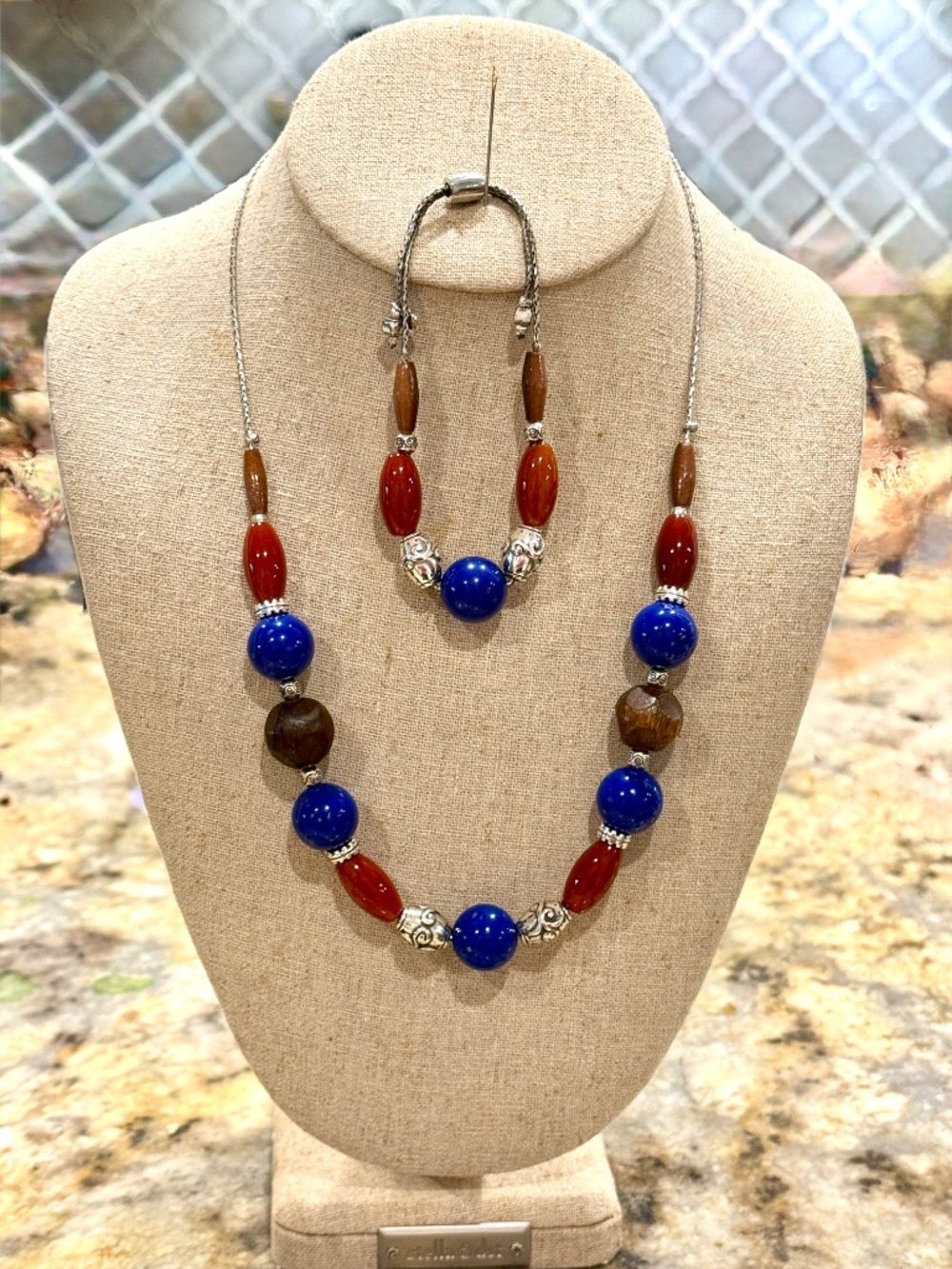 Brighton Sol Bracelet Necklace bundle set silver wood beaded red blue